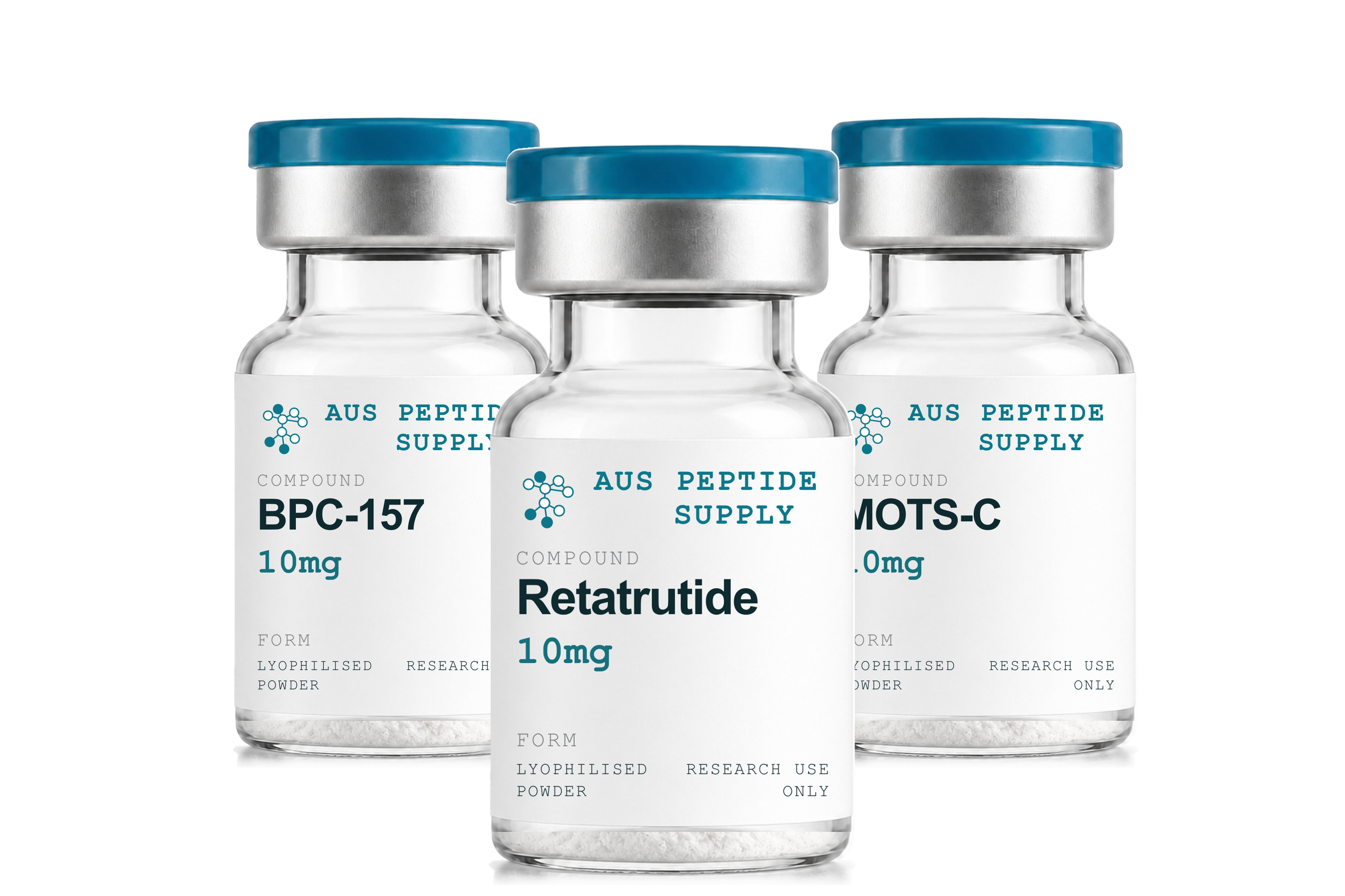 BPC-157, Retatrutide and MOTS-C research vials